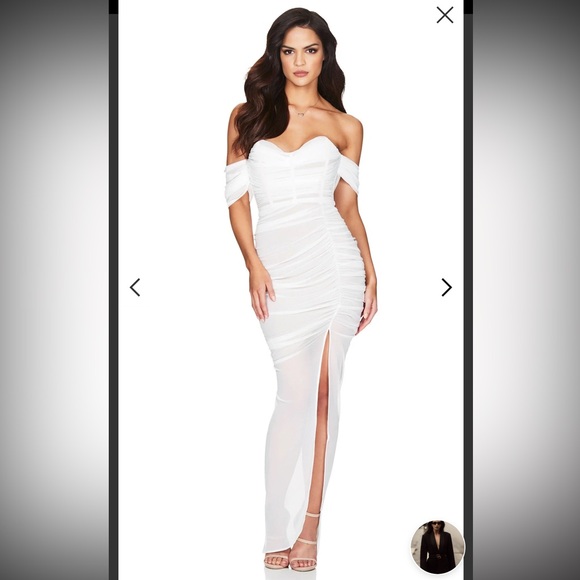 Nookie Dresses & Skirts - NWT Nookie $400 White Off-Shoulder Ruched Sheer bottom Dress Size S